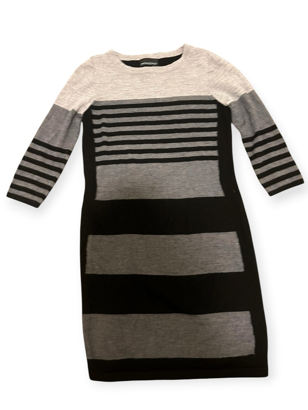 Cynthia Rowley Striped Merino Wool Dress Gray Black M